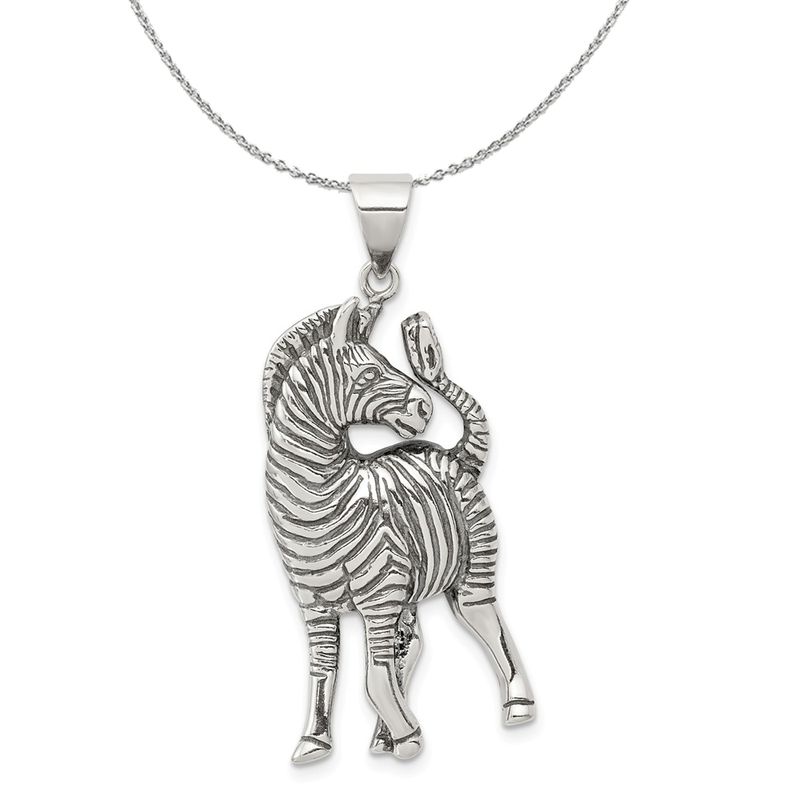 Sterling Silver Large Antiqued Zebra Necklace - 20 Inch
